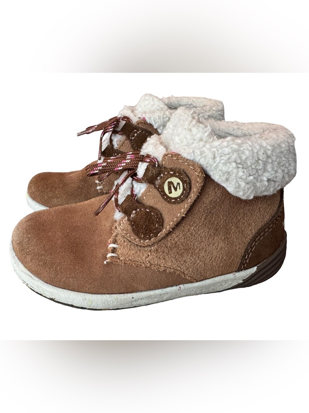 Merrell Bare Steps Kids Winter Boots US 7.5 Leather Suede Upper Faux Fur Ankle